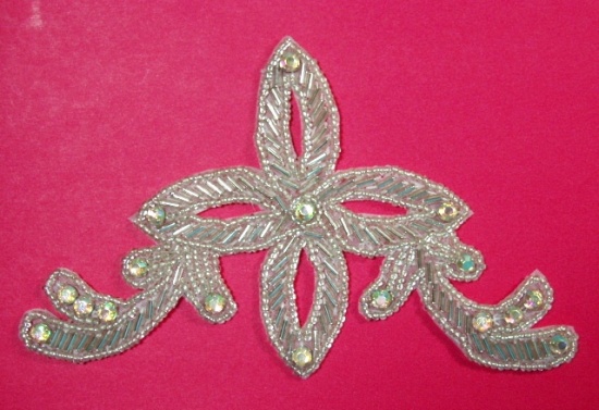 K8394 Silver Jewel Designer Beaded Applique 5.25"