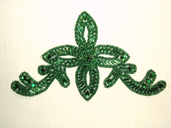 K8394 Green Jewel Designer Beaded Applique 5.25"