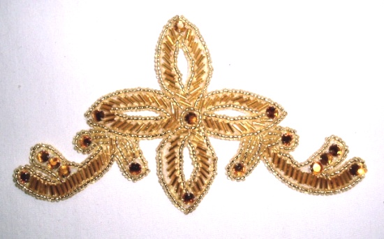 K8394 Gold Jewel Designer Beaded Applique 5.25"