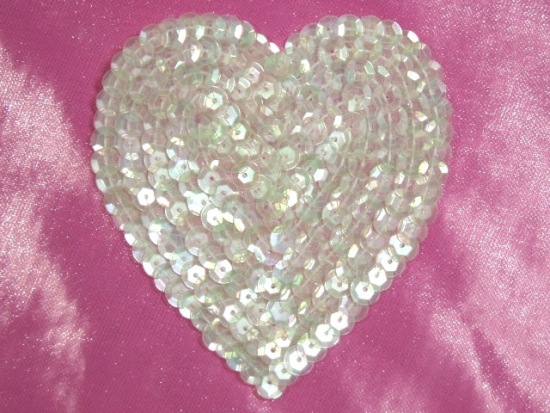 K8395   Crystal AB Heart  Sequin Applique 3.5"