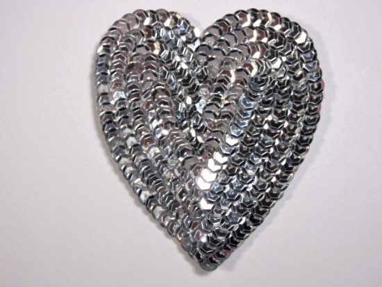 K8395   Silver Heart  Sequin Applique 3.5"