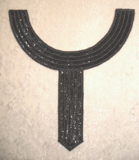 K8397  Gunmetal Collar Sequin Beaded Applique 9.5"