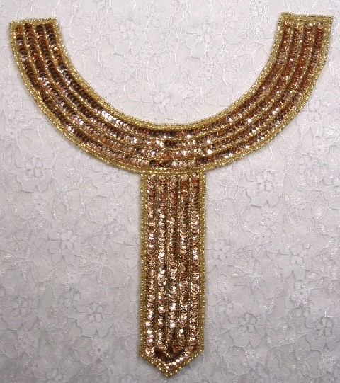 K8397  Gold Collar Sequin Beaded Applique 9.5"