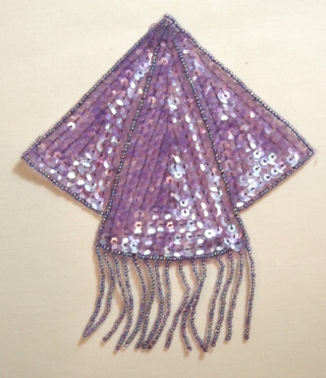 K8401   Lavender AB Triangle Epaulet Sequin Beaded Applique  5.25"