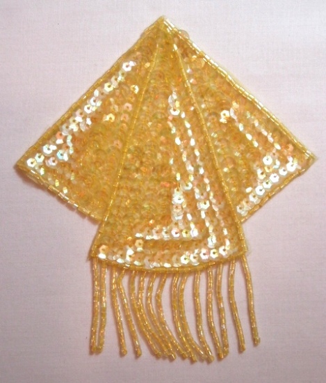 K8401  Yellow AB Triangle Epaulet Sequin Beaded Applique  5.25"