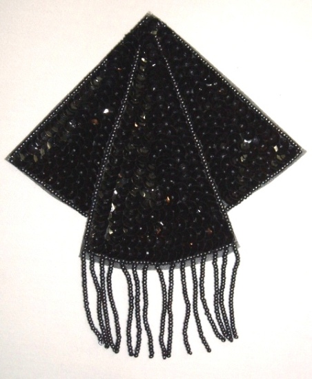 K8401  Black  Gunmetal Triangle Epaulet Sequin Beaded Applique  5.25"