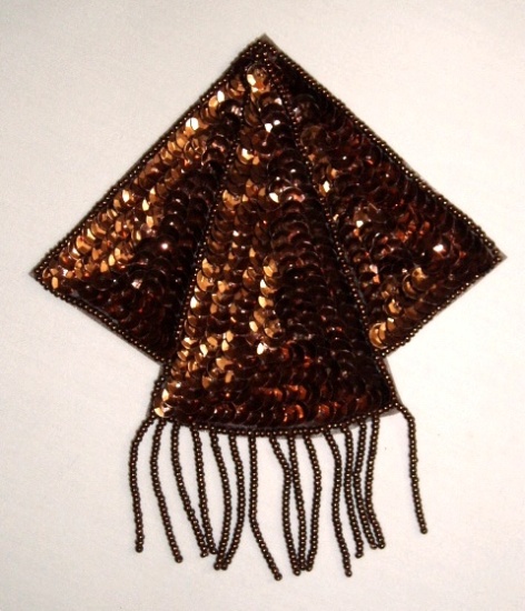K8401  Bronze Triangle Epaulet Sequin Beaded Applique  5.25"