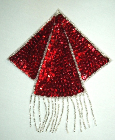 K8401  Red & Silver Triangle Epaulet Sequin Beaded Applique  5.25"