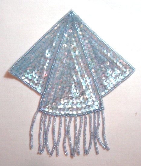 K8401  Lt. Blue AB Triangle Epaulet Sequin Beaded Applique  5.25"