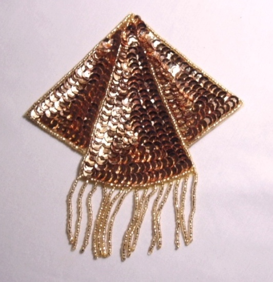 K8401  Gold Triangle Epaulet Sequin Beaded Applique  5.25"