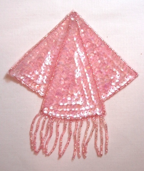 K8401  Pink Crystal AB Triangle Epaulet Sequin Beaded Applique  5.25"