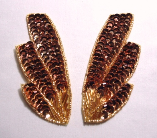 K8403  Gold Wing Mirror Pair Sequin Beaded Appliques 4"