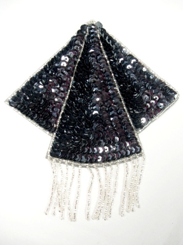 K8401  Gunmetal Silver Triangle Epaulet Sequin Beaded Applique  5.25"