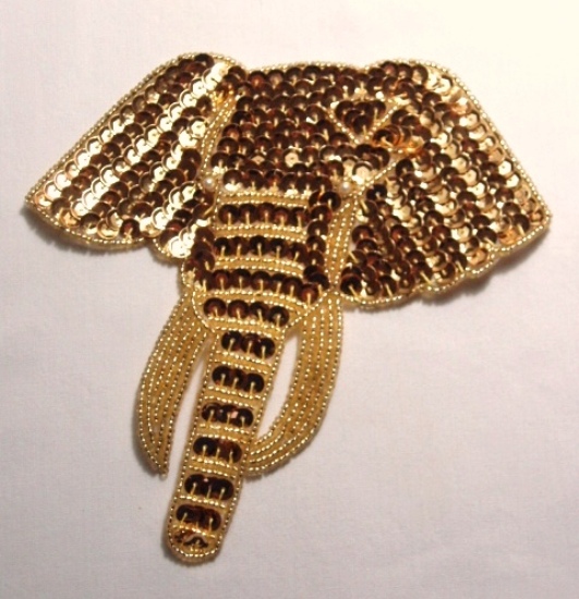 Elephant Head 5.75"Sequin Beaded Applique K8407