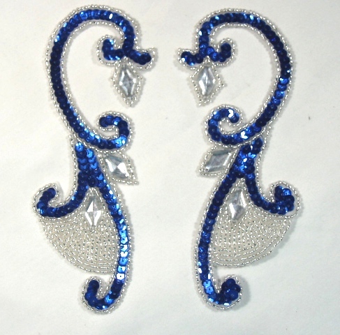 Blue Jeweled Mirror Pair  6" Sequin Beaded Appliques  0034