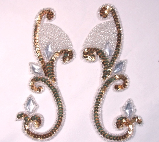 Gold Jeweled Mirror Pair 6" Sequin Beaded Applique  0034
