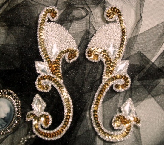 Gold Jeweled Mirror Pair 6" Sequin Beaded Applique  0034