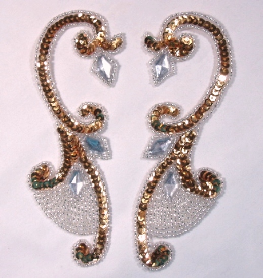 Gold Jeweled Mirror Pair 6" Sequin Beaded Applique  0034