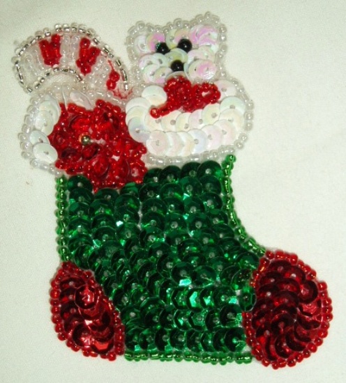 Christmas Stocking 3" Sequin Beaded Applique 0075