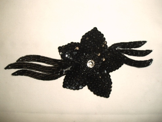 K8511  Black Jewel Floral Sequin Beaded Applique 7"