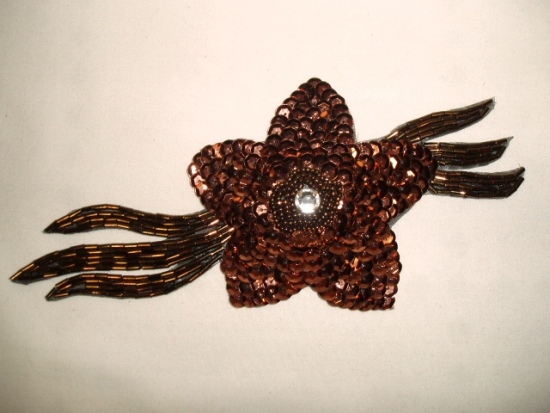 K8511  Bronze Jewel Floral Sequin Beaded Applique 7"