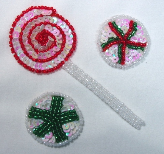 Candy Lollipop 4"  Sequin Beaded Applique  0067