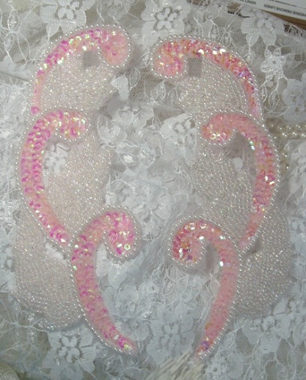 Pink Mirror Pair 7" Sequin Beaded Appliques  0070