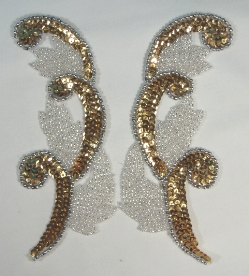 Gold Mirror Pair 7" Sequin Beaded Appliques  0070