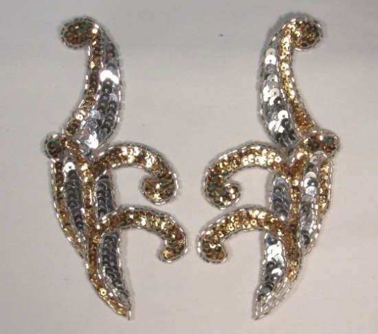 0097 Gold Silver Mirror Pair 5.5" Sequin Beaded Appliques