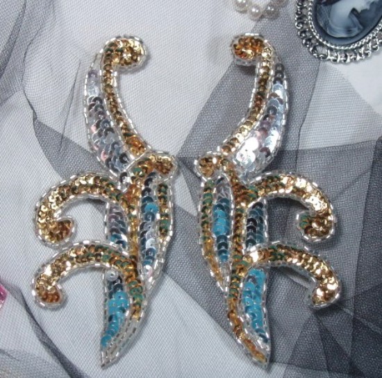 0097 Gold Silver Mirror Pair 5.5" Sequin Beaded Appliques