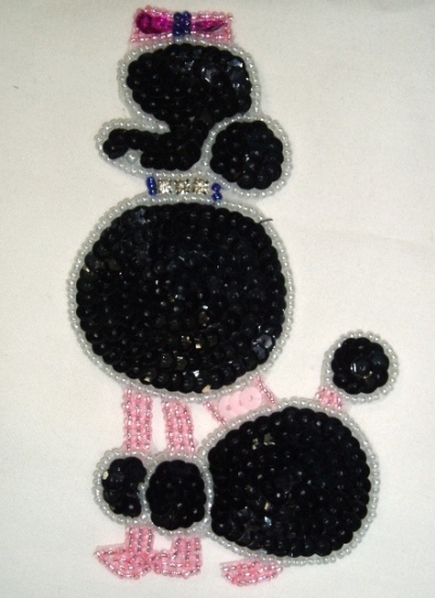 Black Poodle Rhinestone 5" Sequin Beaded Applique  0059