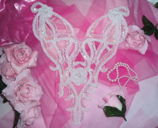 0029 Pink Pearl Bodice 12" Sequin Beaded Applique