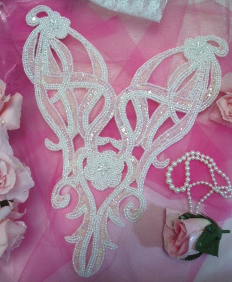 0029 Pink Pearl Bodice 12" Sequin Beaded Applique