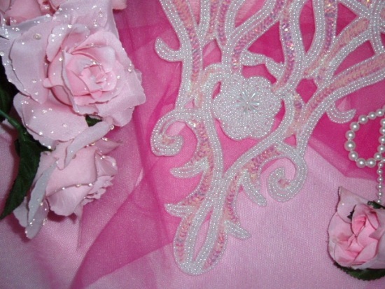 0029 Pink Pearl Bodice 12" Sequin Beaded Applique