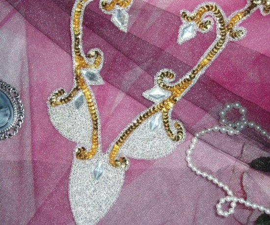 Gold Jeweled Collar Sequin Beaded Applique 0017