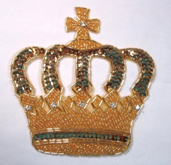 0007 Gold Crown Sequin Beaded Applique