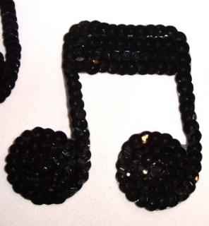 K8614  Black Musical Note Sequin Beaded Applique 3"