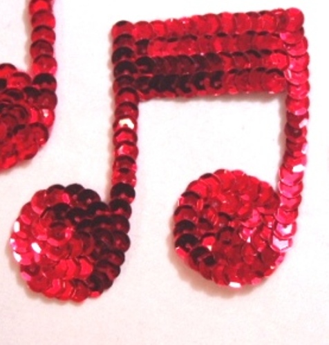 K8614  Red Double Quarter Musical Note Sequin Beaded Applique 3"