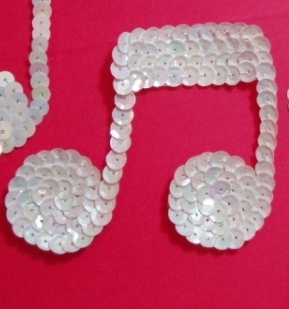 K8614  White AB Musical Quarter Note Sequin Beaded Applique 3"