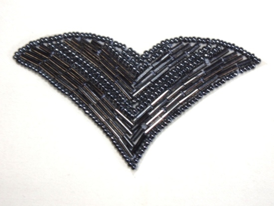 K8615  Gunmetal  V  Shaped  Beaded Applique 3"