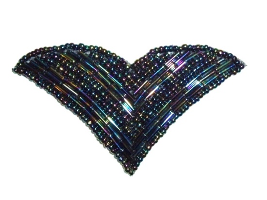 K8615  Black AB  V  Shaped  Beaded Applique 3"