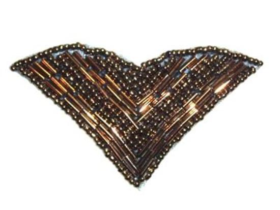 K8615  Bronze  V  Shaped  Beaded Applique 3"