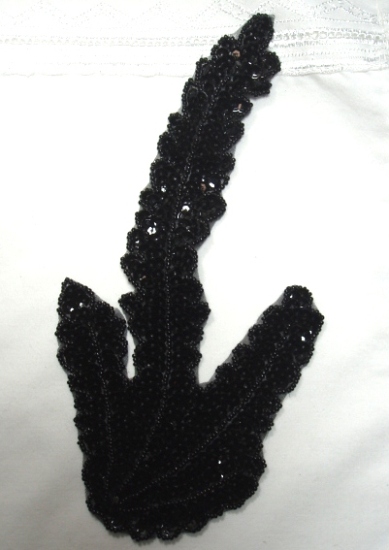 K8621 Black Seaweed  Sequin Beaded Applique 8.5"