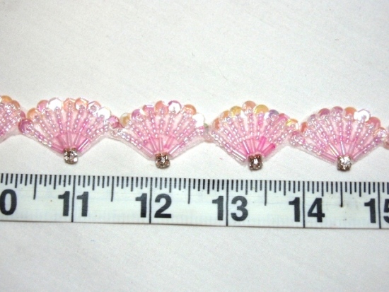 T8622  Pink Victorian Fan Sequin Beaded Trim
