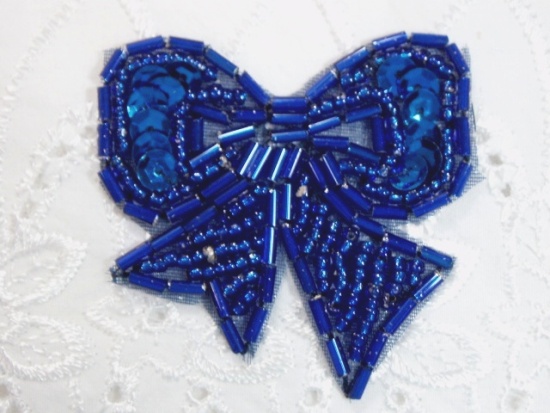 T8623  Royal Blue Bow Sequin Beaded Applique 2"