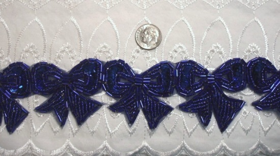 T8623  Blue Bow Sequin Beaded Applique or Trim