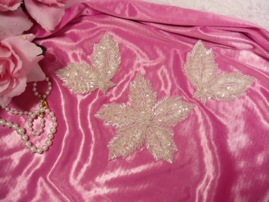 K8624  Crystal AB 3 Piece Set Floral  Sequin Beaded Applique 3.5"
