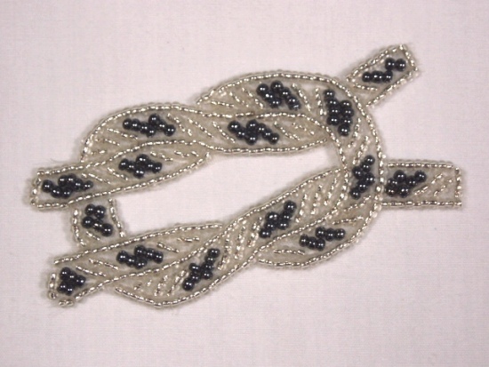 K8625  Gunmetal & Silver Knot Beaded  Applique 3"