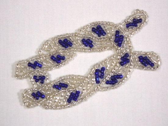 K8625  Blue & Silver Knot Beaded  Applique 3"