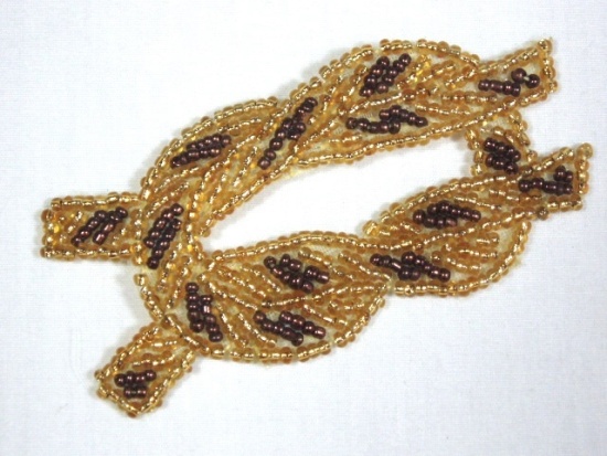 K8625  Gold & Bronze Knot Beaded  Applique 3"